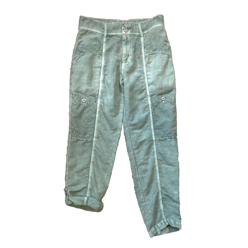 Sundance Women's Size 2P Green Linen‎ Cotton Femme Voyager Cargo Lace Pants - Picture 4 of 15